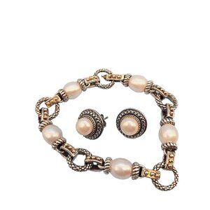 Andrea Candela Marbella Pearl Bracelet & Earrings Set Sterling Silver & 18k Gold